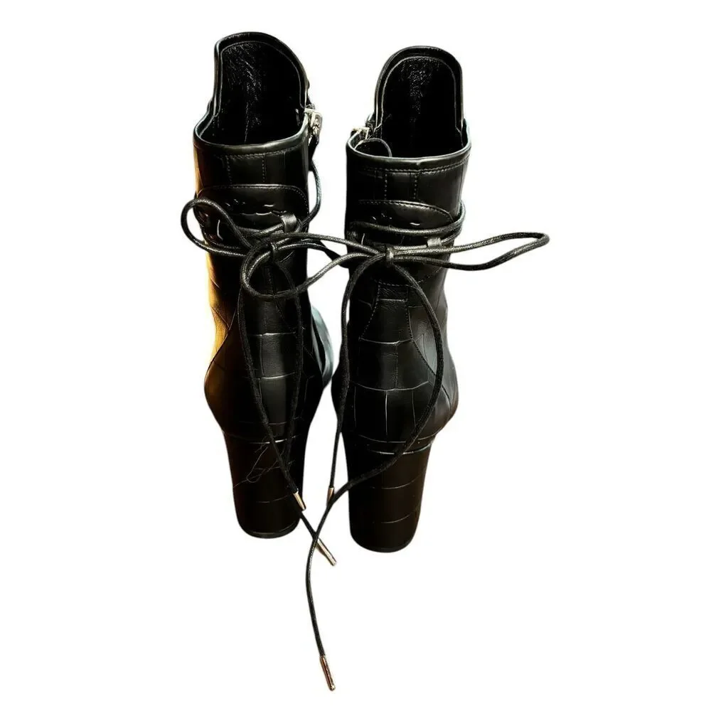 Longchamp Black Croc Print Bootie NWOB Size 38/ US 7 1/2